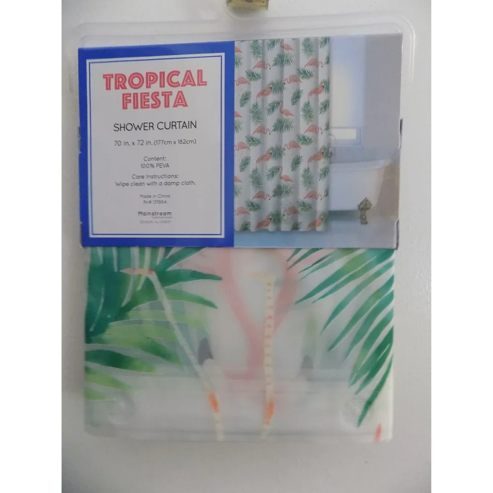NEW Flamingo Shower Curtain 100% PEVA PVC Free Florida Home